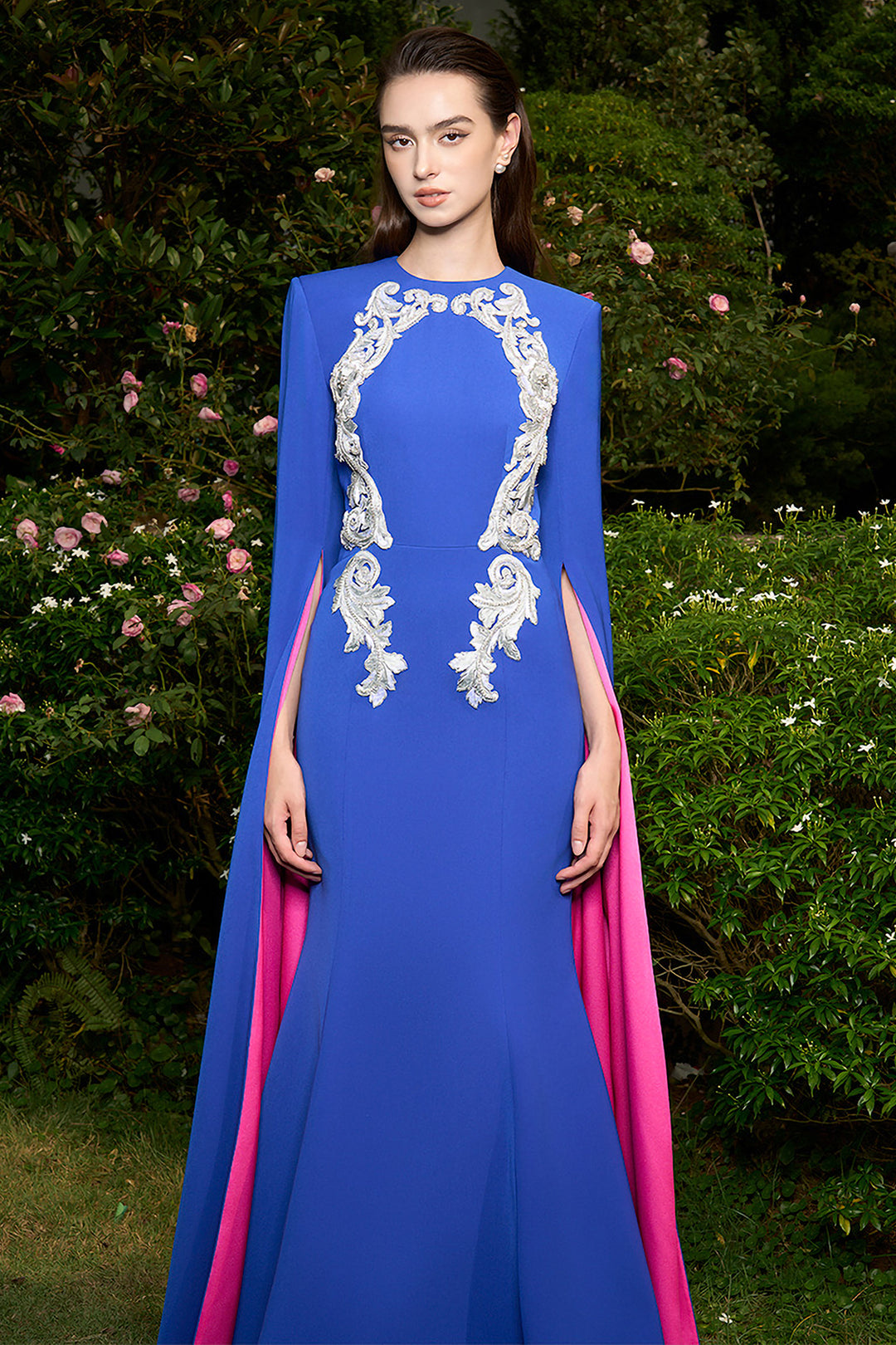 Mermaid Dress with Embroidered Cape Sleeves