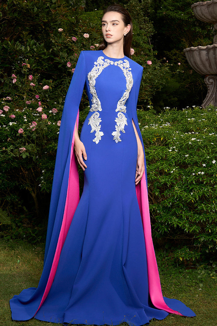 Mermaid Dress with Embroidered Cape Sleeves