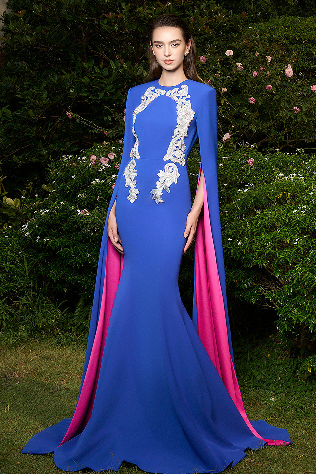 Mermaid Dress with Embroidered Cape Sleeves