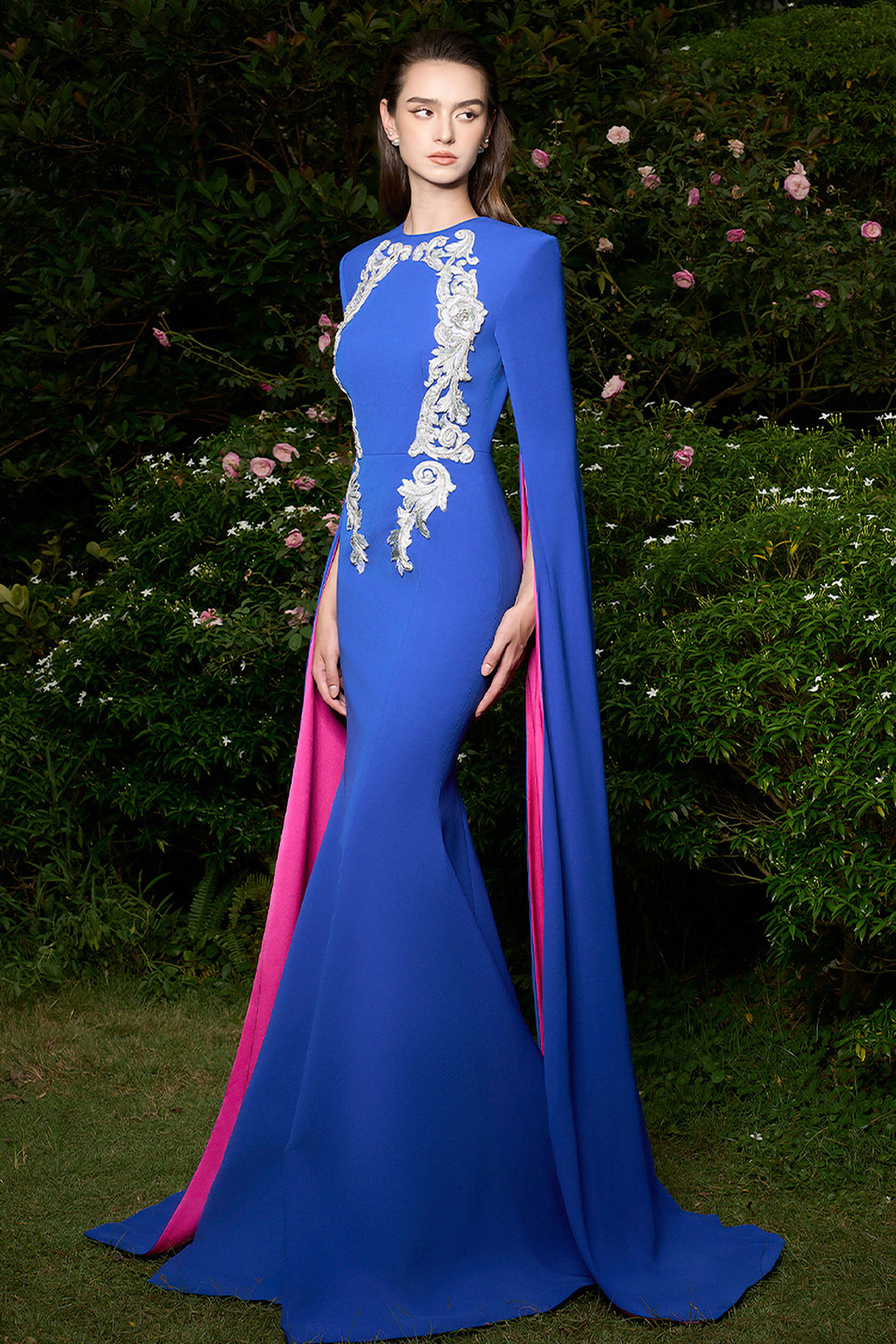 Mermaid Dress with Embroidered Cape Sleeves