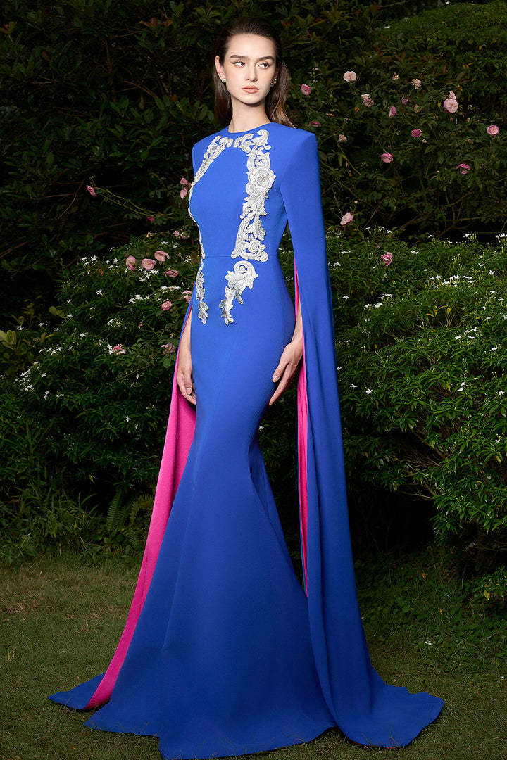 Mermaid Dress with Embroidered Cape Sleeves