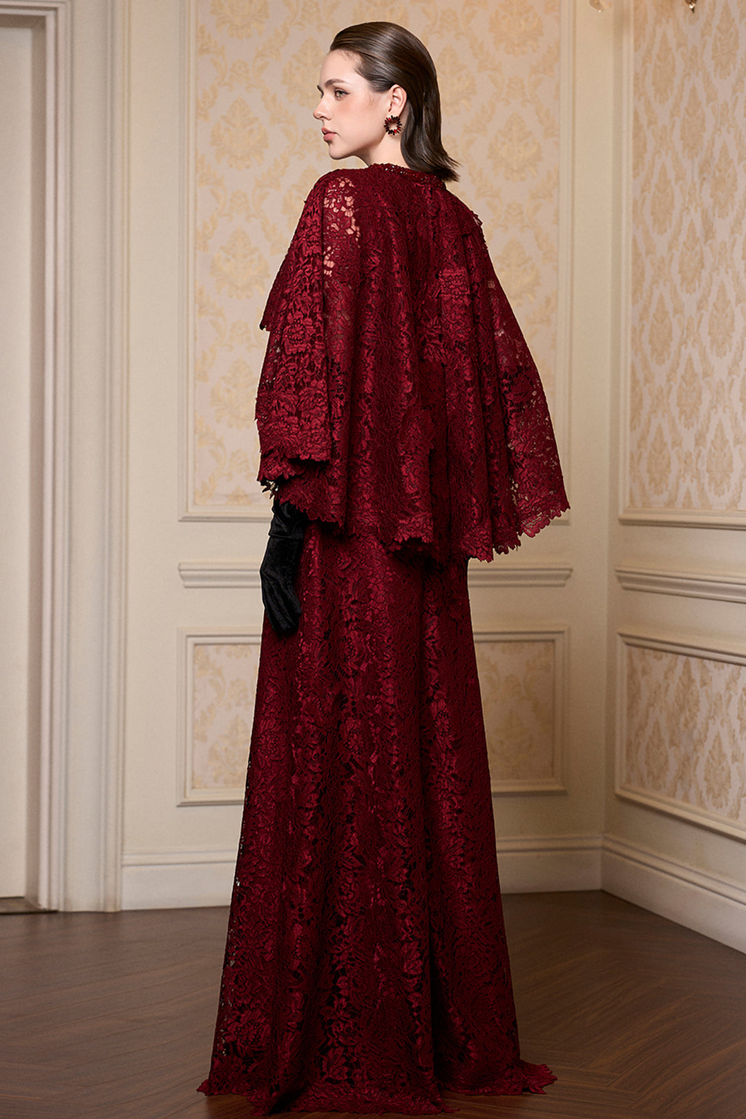 Round Neck A-Line Dress with Mullet Cape