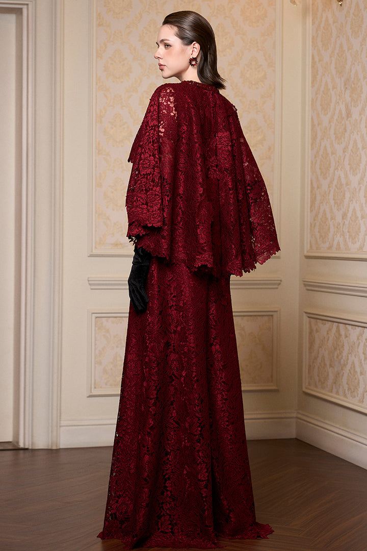 Round Neck A-Line Dress with Mullet Cape