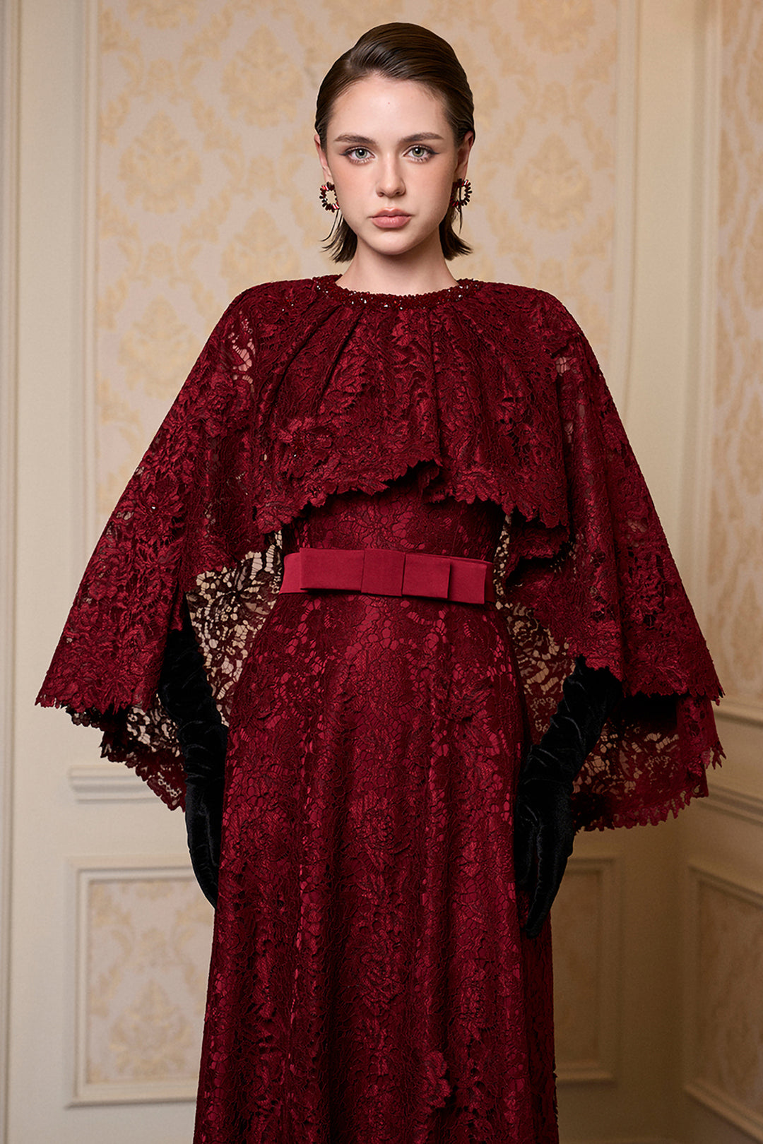 Round Neck A-Line Dress with Mullet Cape