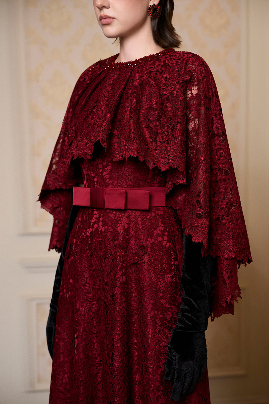 Round Neck A-Line Dress with Mullet Cape
