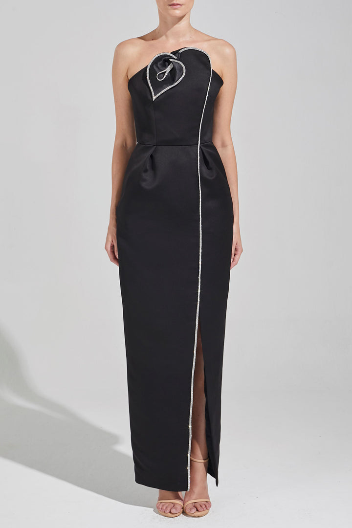 Calla Lily Satin Dress with Crystal Chain