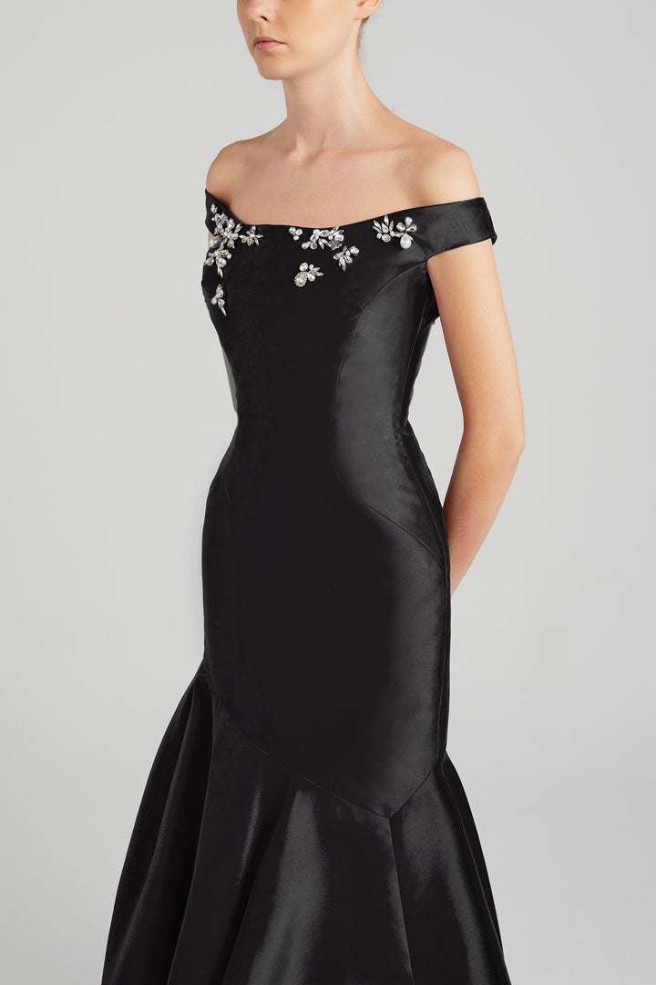 Mermaid Off-The-Shoulder Dress with Beading