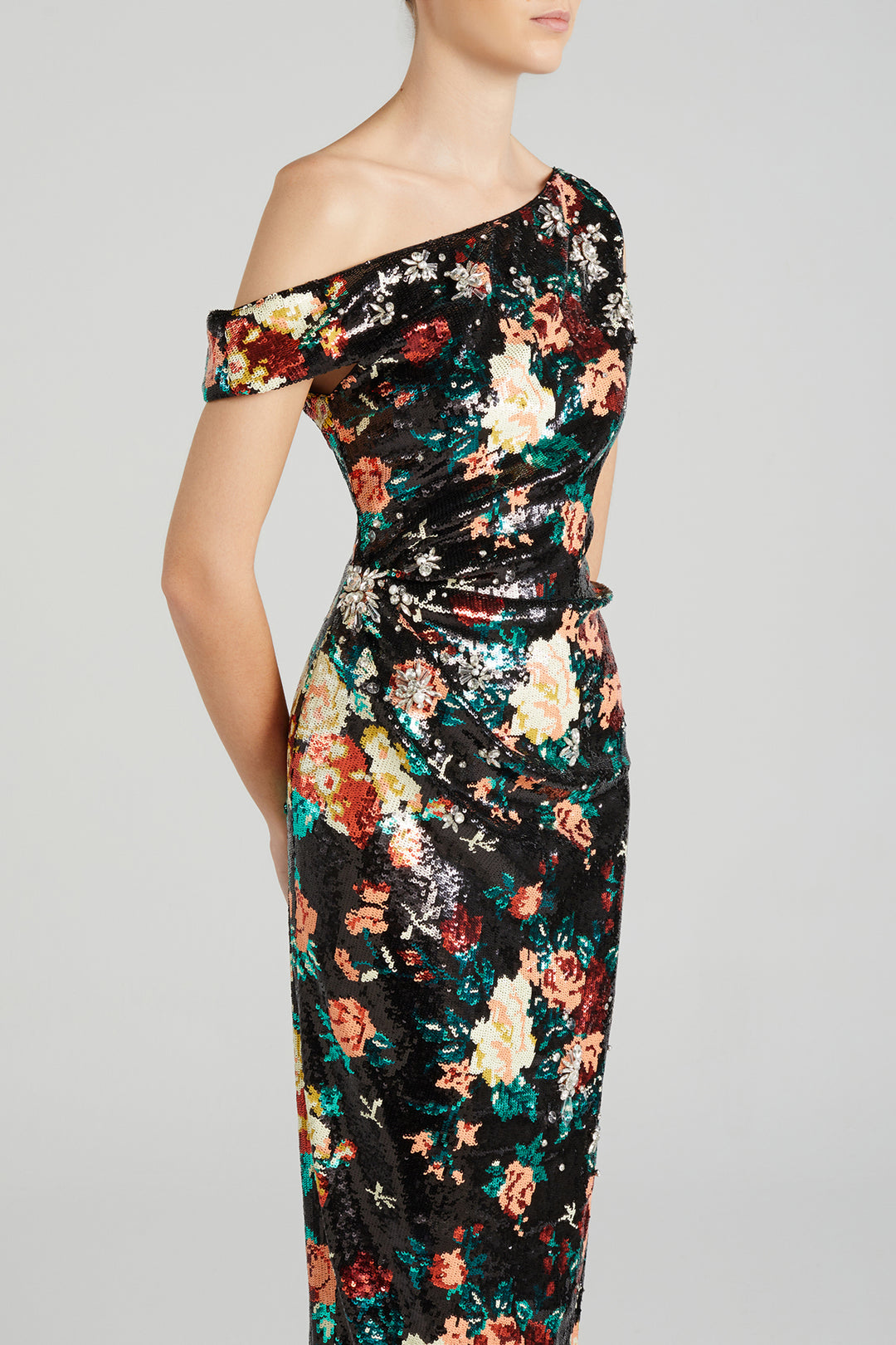 Column Sequin Off-The-Shoulder Dress