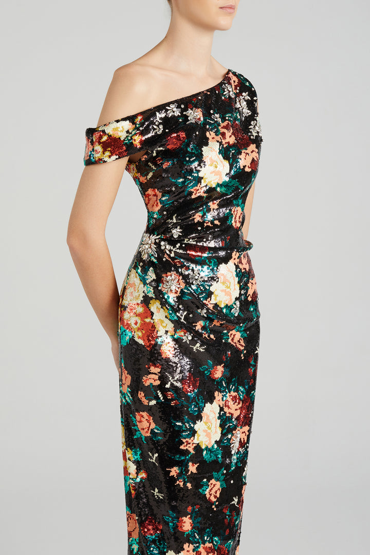 Column Sequin Off-The-Shoulder Dress