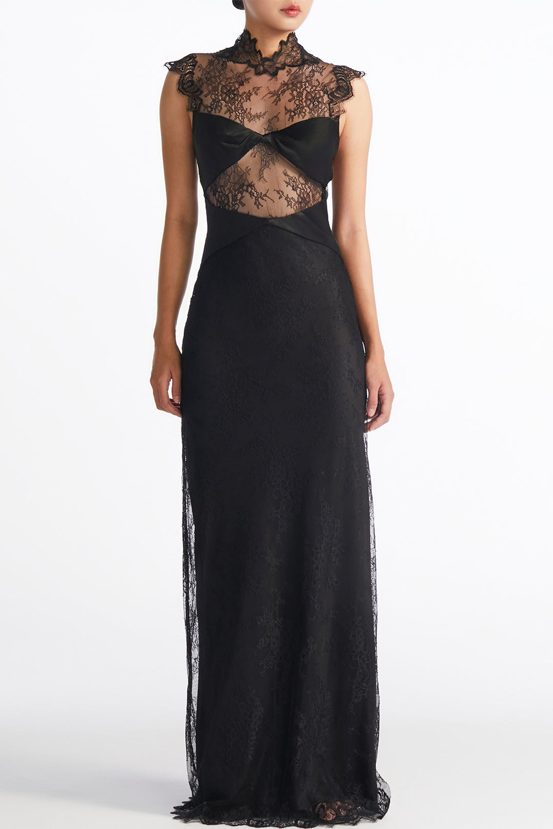 Lace Yoke with High Collar Cutout Dress