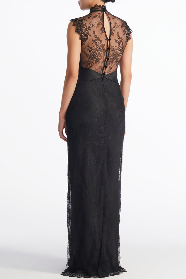 Lace Yoke with High Collar Cutout Dress