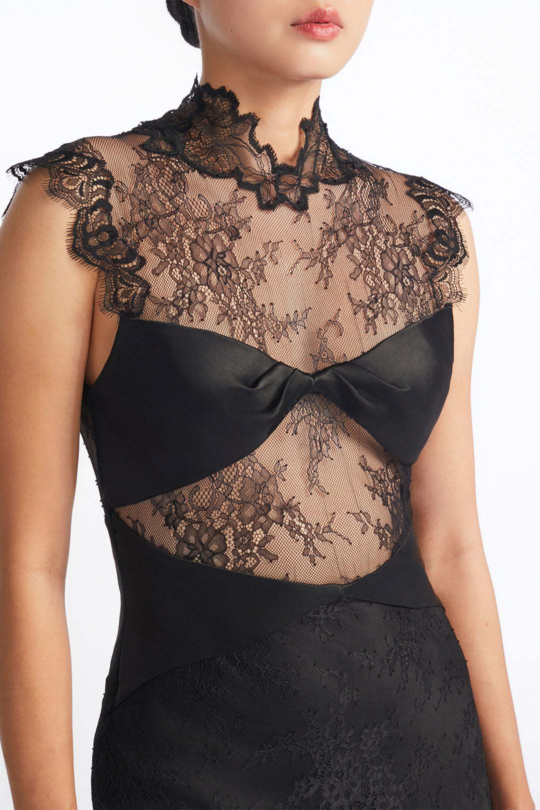 Lace Yoke with High Collar Cutout Dress