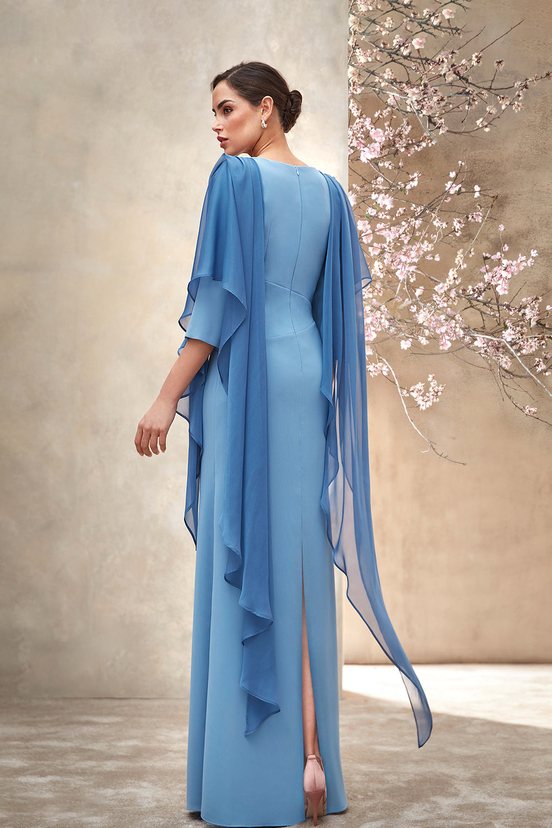 Crepe Dress with Asymmetrical Neckline