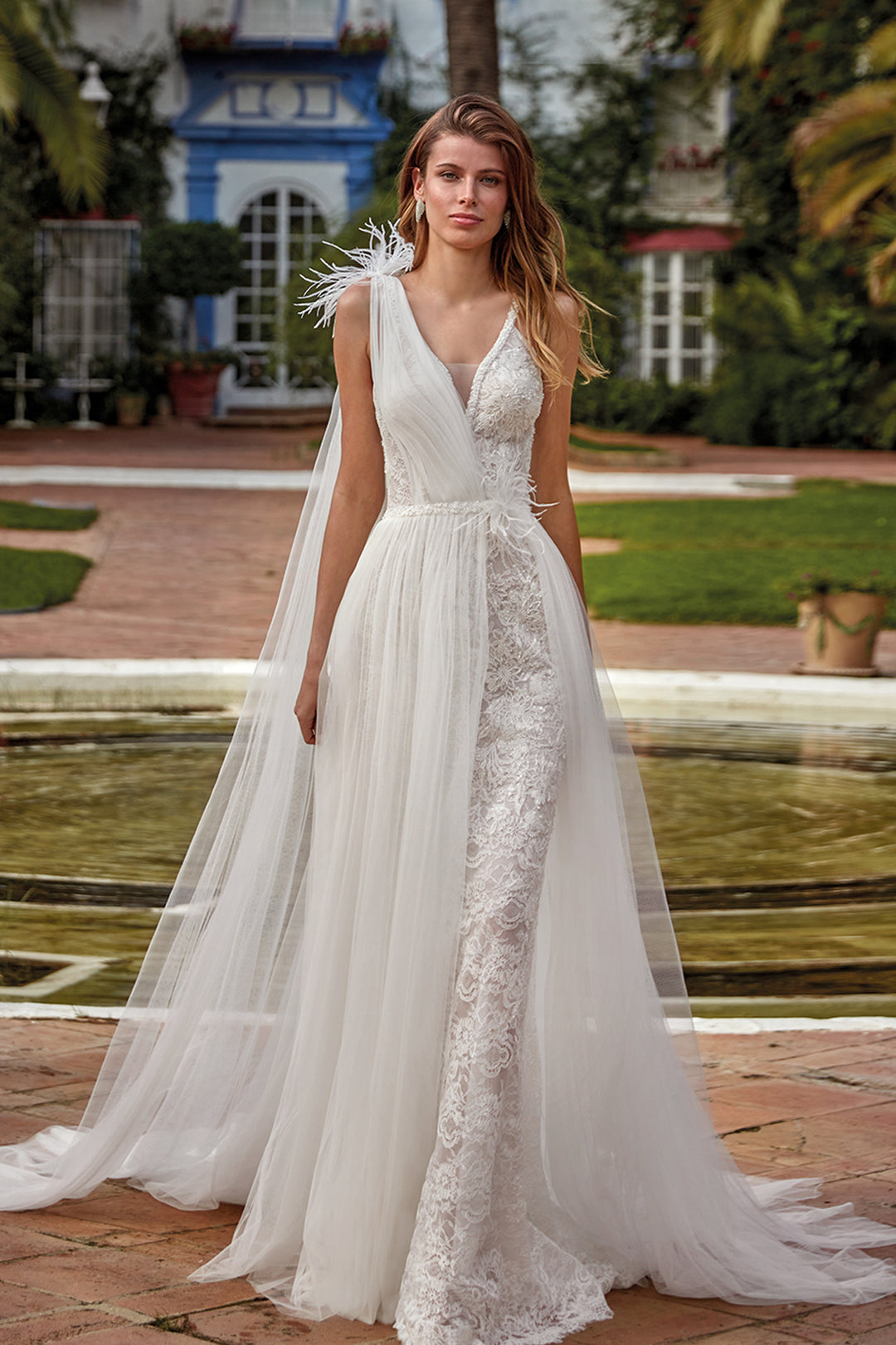 feather a line dress Off Shoulder Feather A-line Gown by GLS Gloria GL3138 Blush / XL