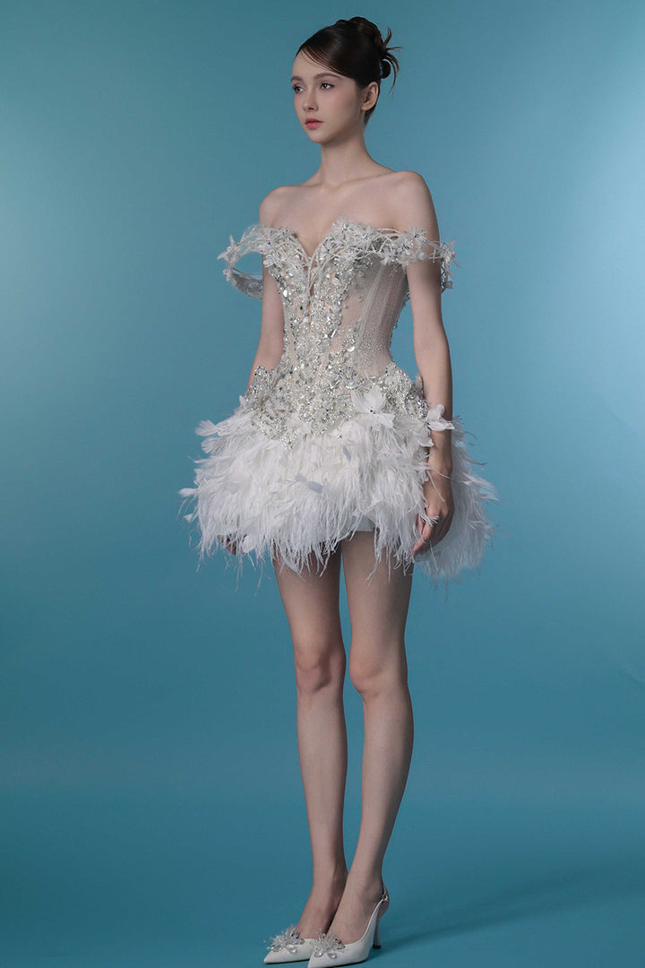 Embellished Off-The-Shoulder Illusion Mini