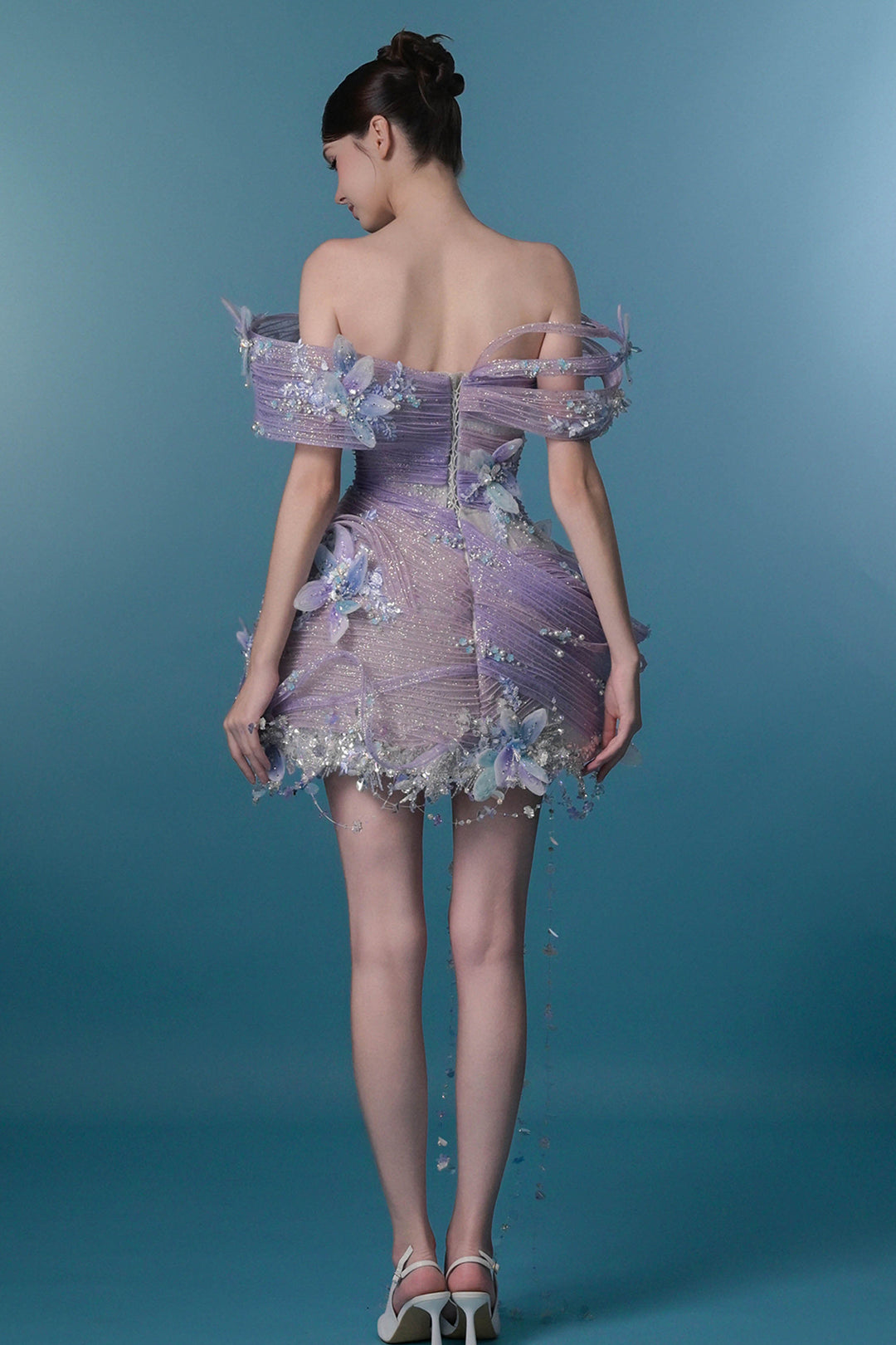 Frosted Floral Off-the-Shoulder Mini Dress