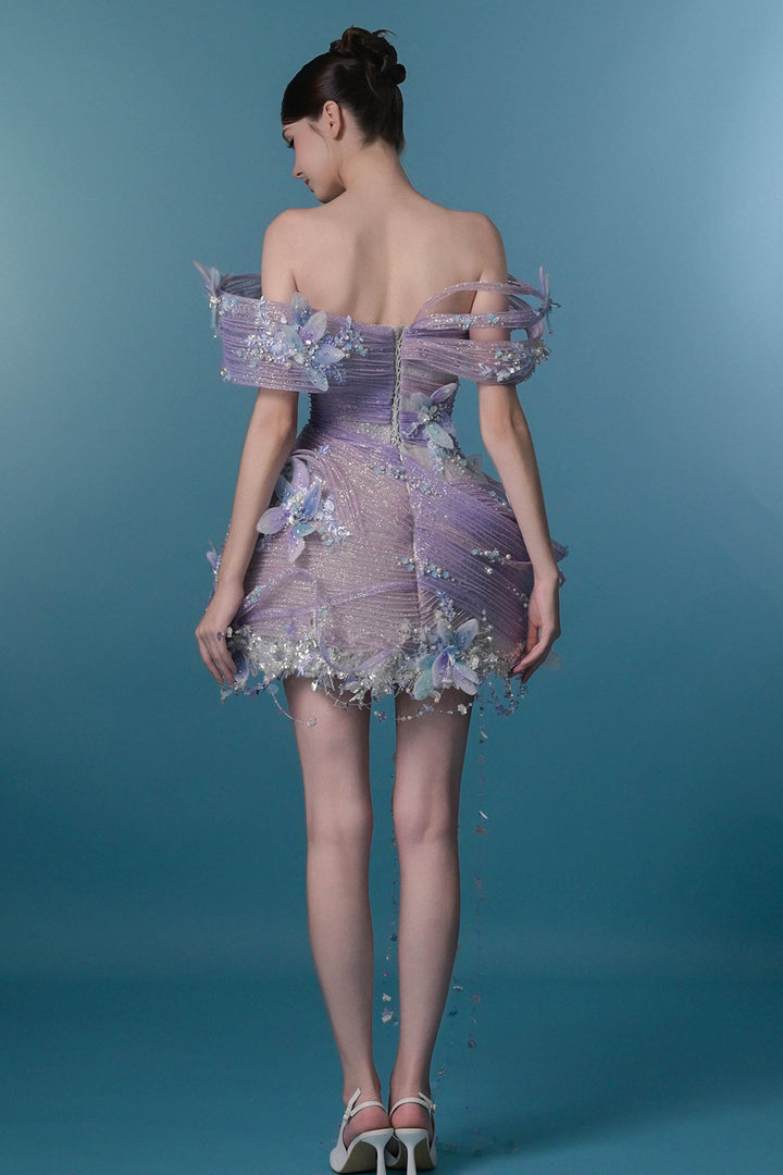 Frosted Floral Off-the-Shoulder Mini Dress