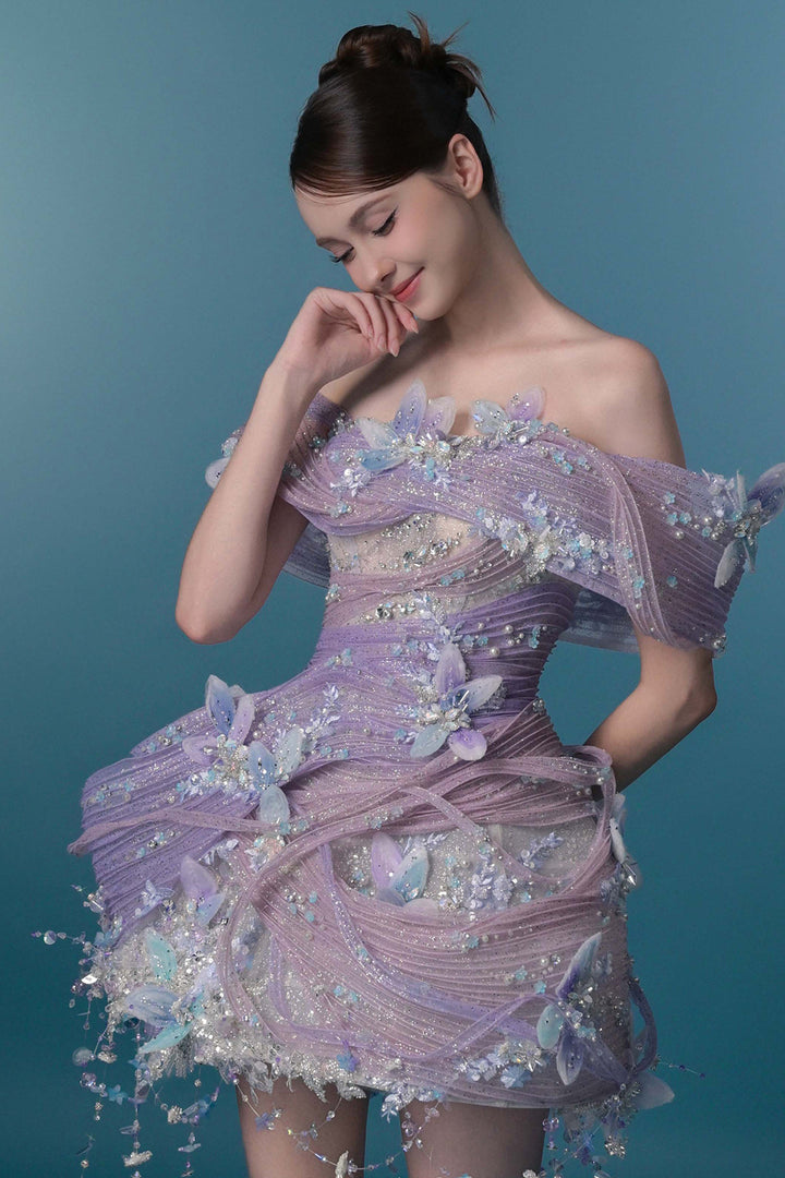 Frosted Floral Off-the-Shoulder Mini Dress