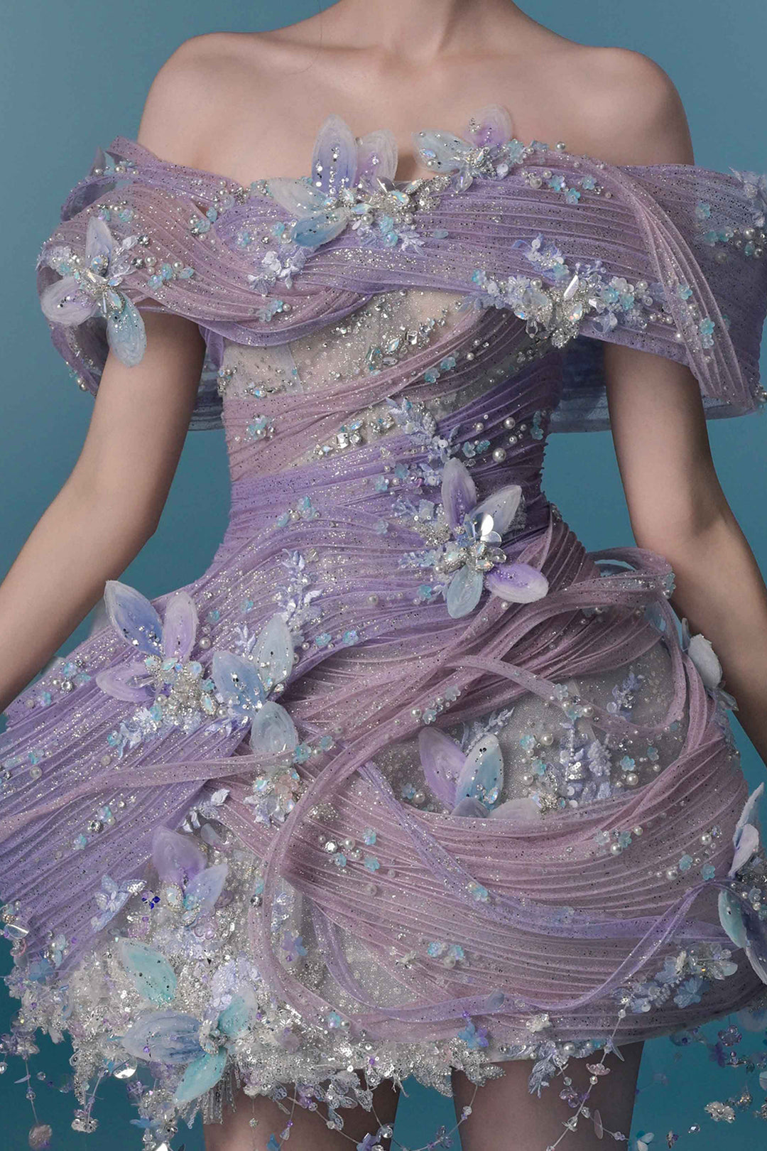 Frosted Floral Off-the-Shoulder Mini Dress