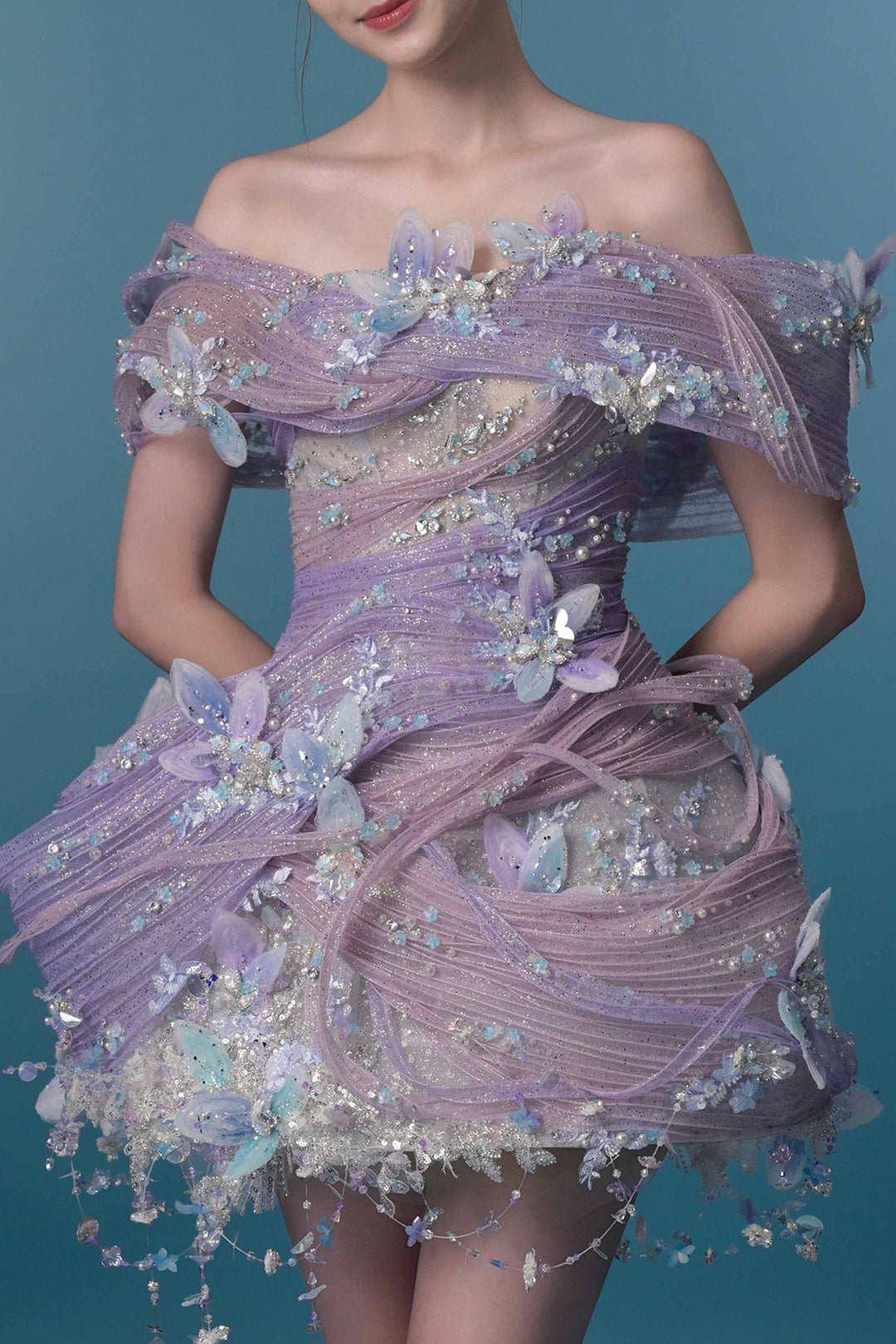 Frosted Floral Off-the-Shoulder Mini Dress