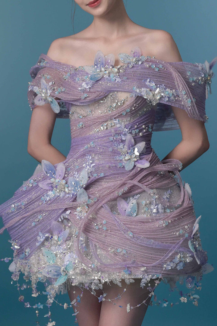 Frosted Floral Off-the-Shoulder Mini Dress