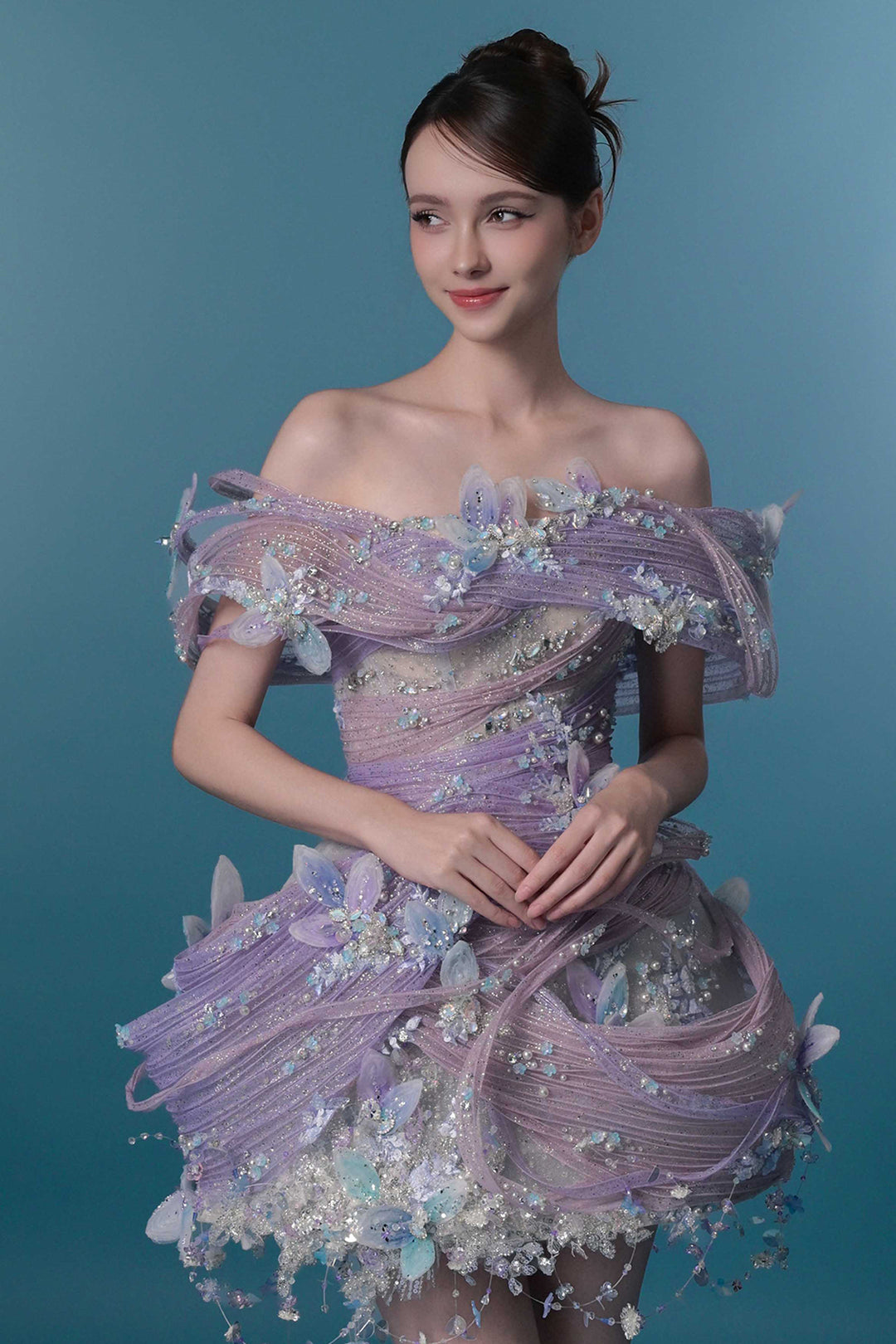 Frosted Floral Off-the-Shoulder Mini Dress