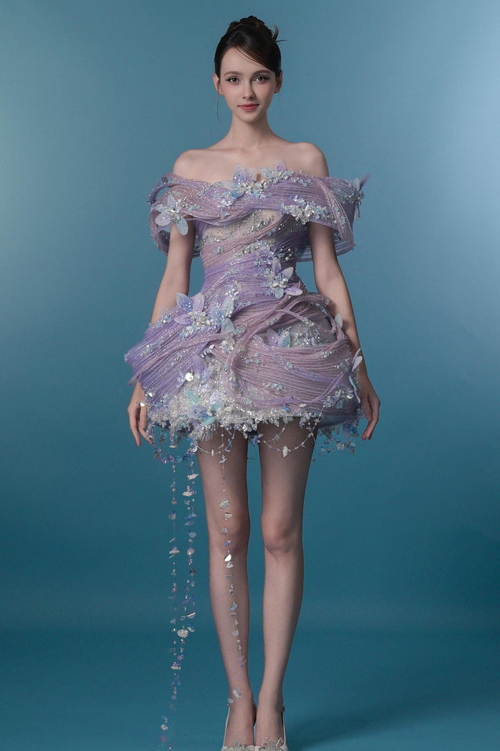 Frosted Floral Off-the-Shoulder Mini Dress