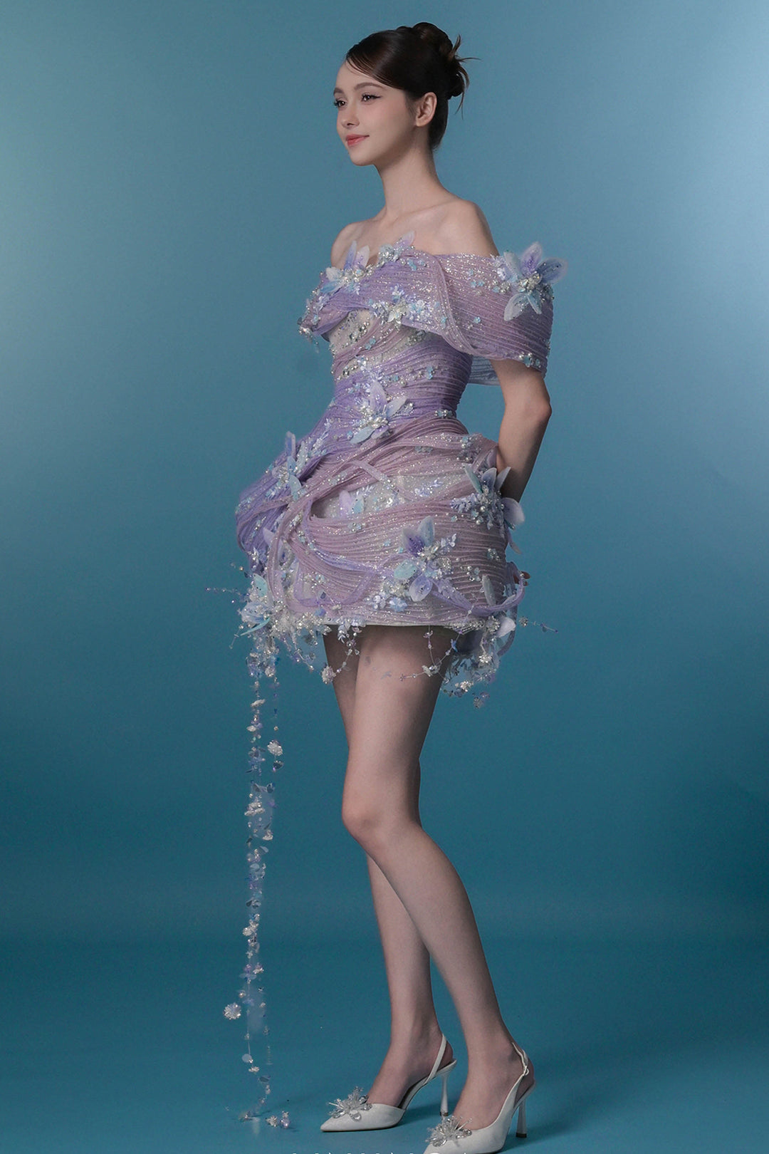 Frosted Floral Off-the-Shoulder Mini Dress