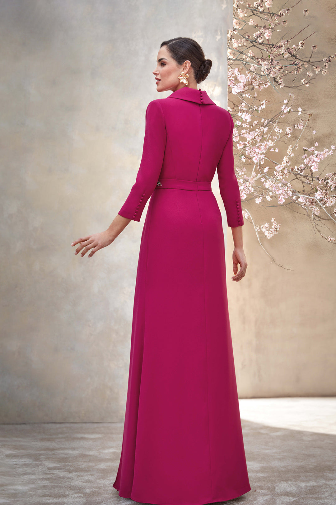 Crepe Dress with Tuxedo Collar and Jewel Belt