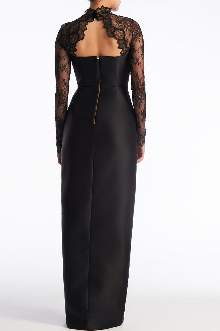 Lace Illusion High-Collar Slit with Column Dress