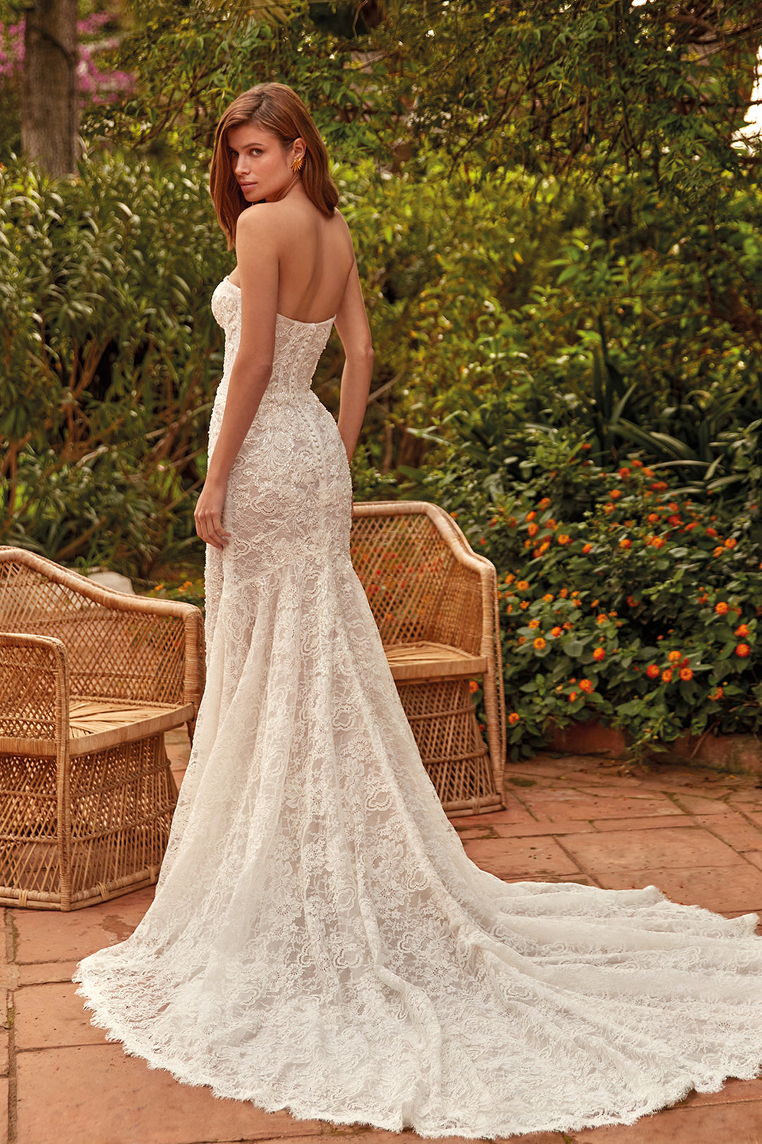 Mermaid Dress with Lace Beadwork and Cape Veil