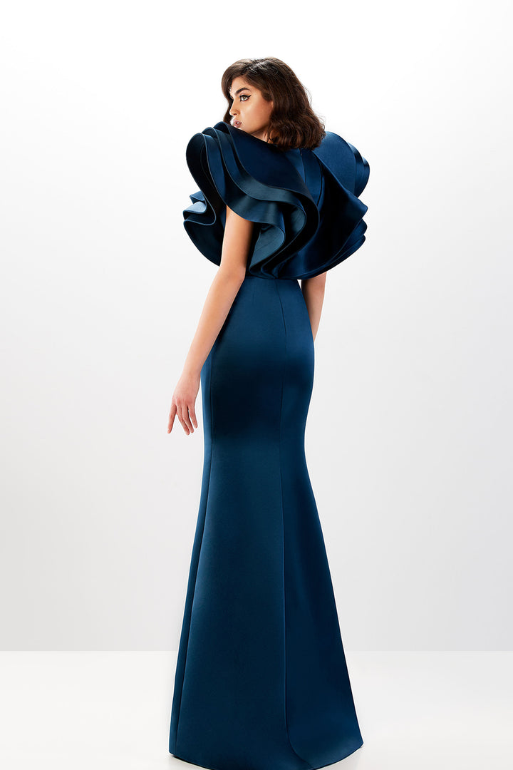 Multi-Collar and Sleeves with Satin Long Dress