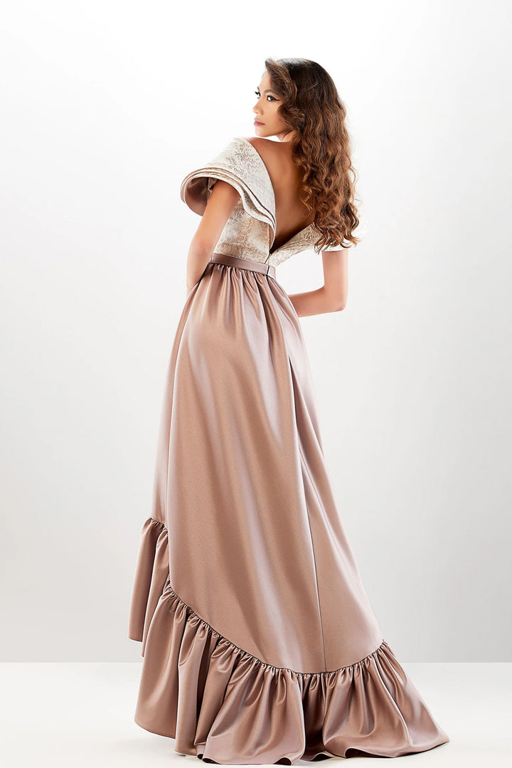 A-Line Dress with High-Low Brocade Skirt