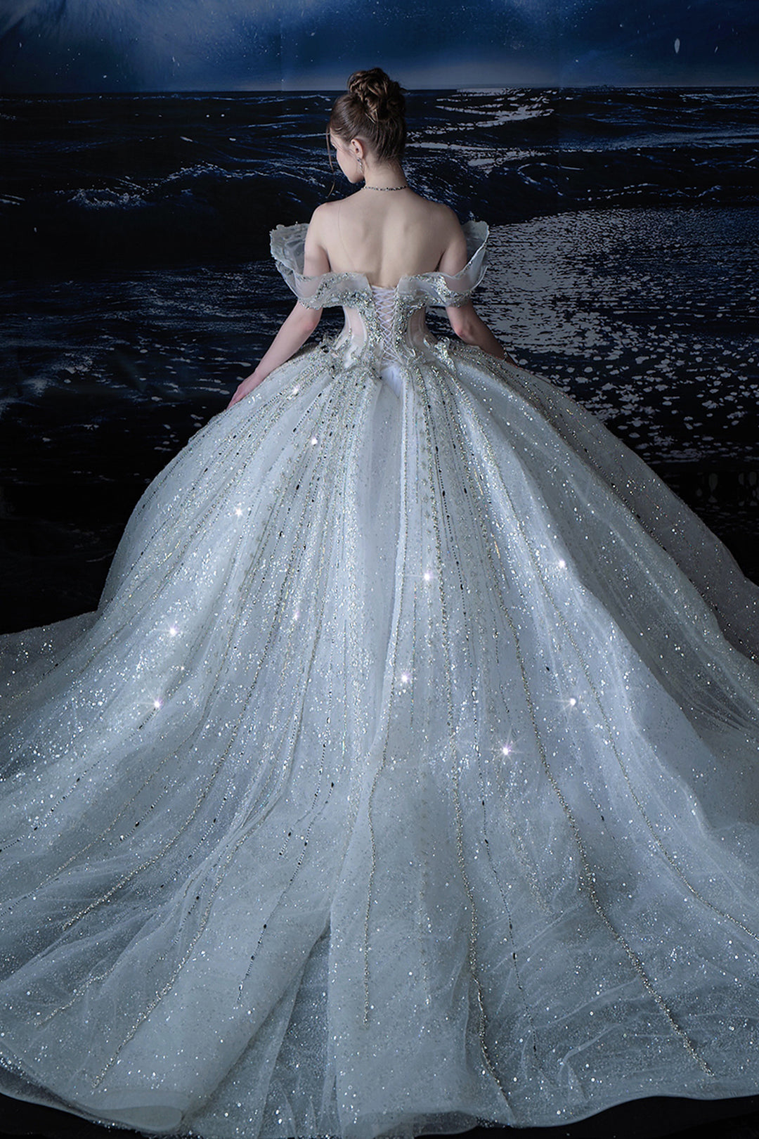 A-Line Dress with Embellished Off-The-Shoulder Neckline