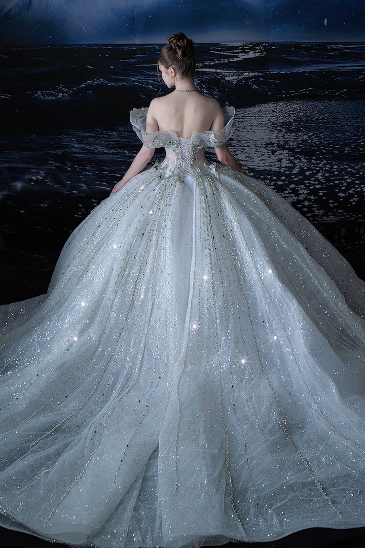 A-Line Dress with Embellished Off-The-Shoulder Neckline