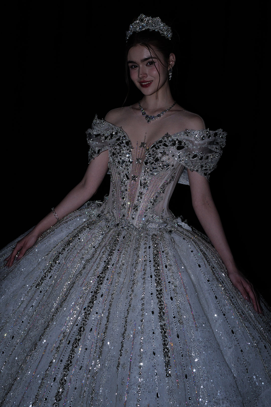 A-Line Dress with Embellished Off-The-Shoulder Neckline