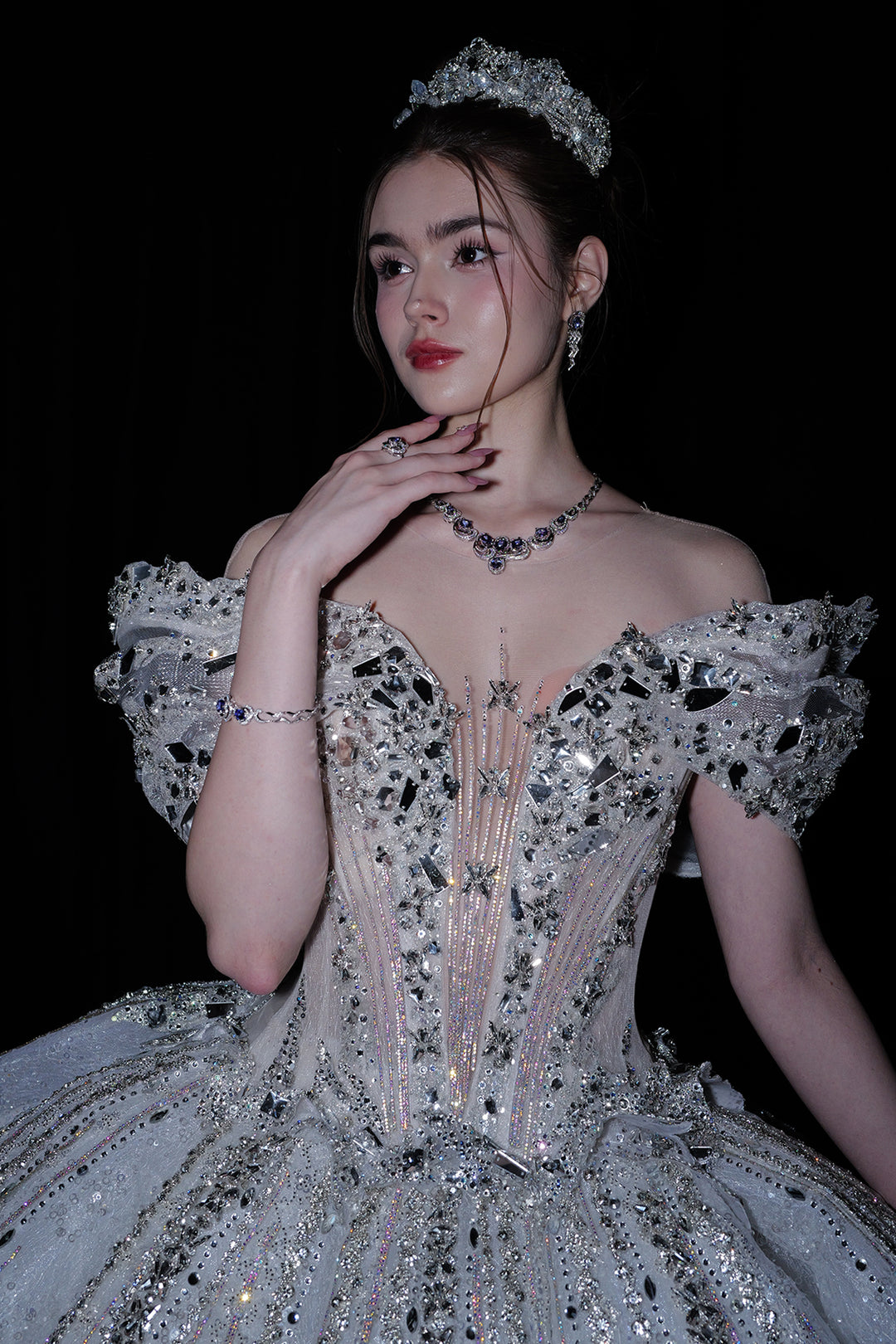 A-Line Dress with Embellished Off-The-Shoulder Neckline