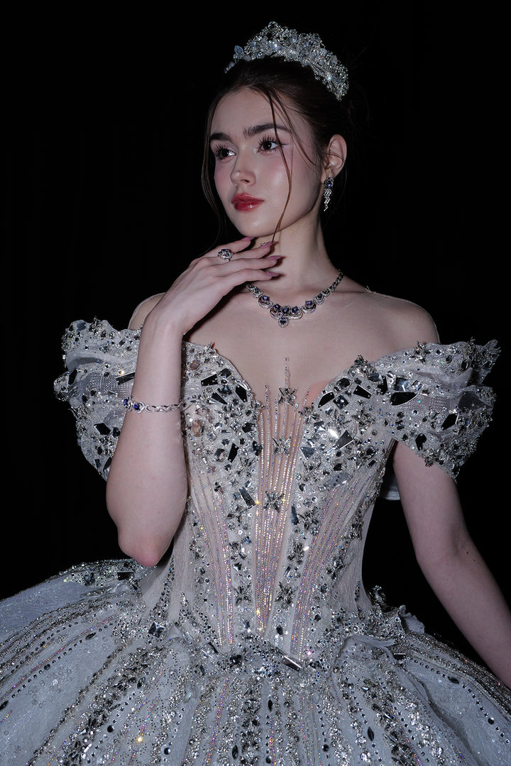 A-Line Dress with Embellished Off-The-Shoulder Neckline