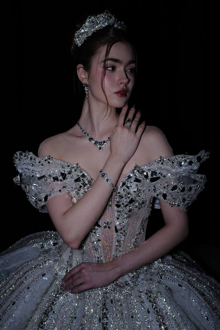 A-Line Dress with Embellished Off-The-Shoulder Neckline