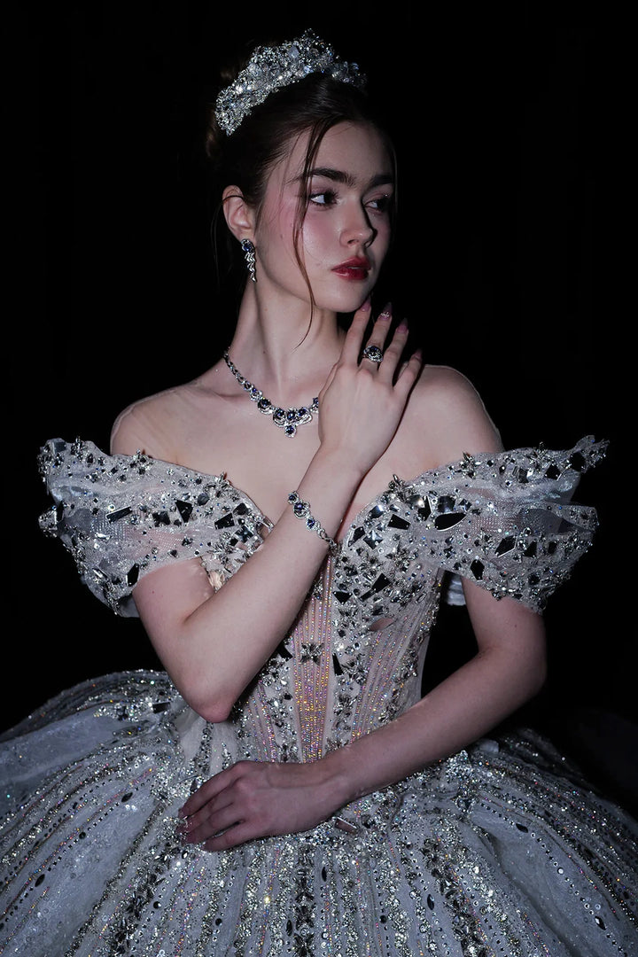A-Line Dress with Embellished Off-The-Shoulder Neckline