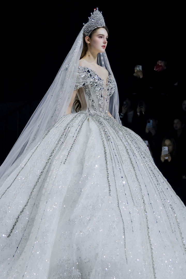 A-Line Dress with Embellished Off-The-Shoulder Neckline