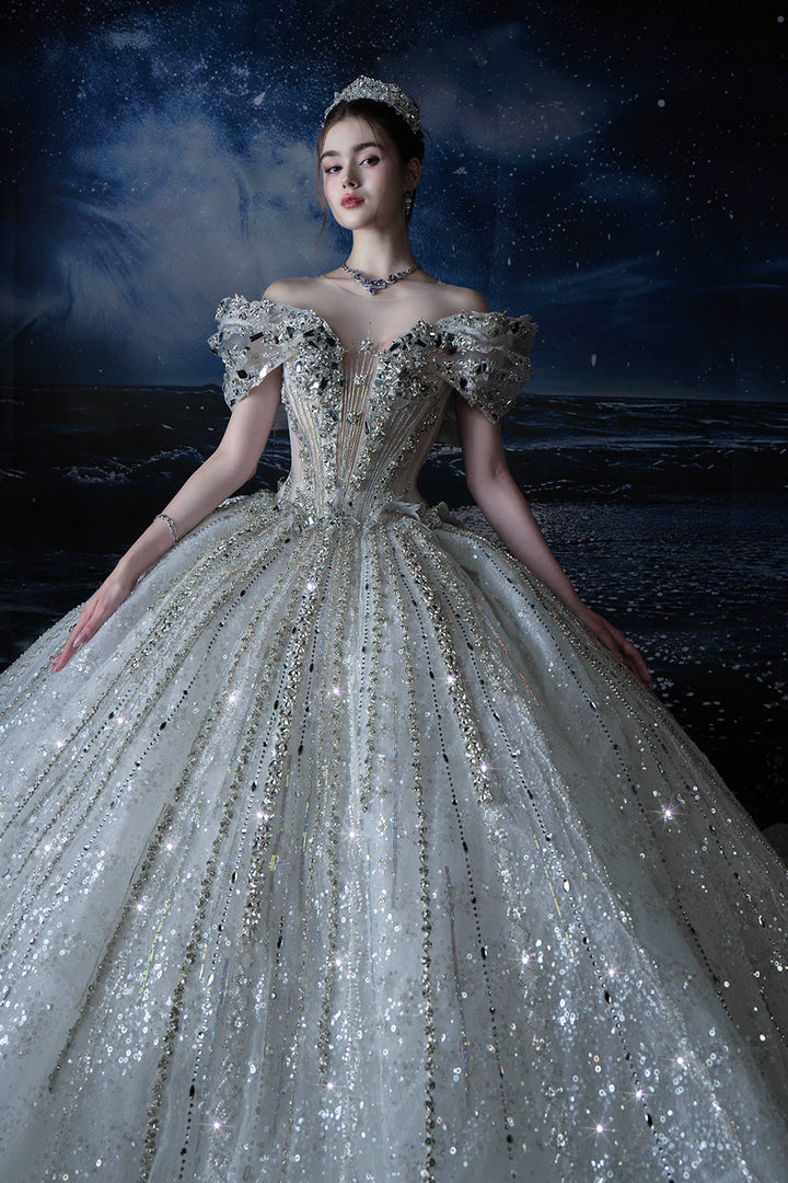 A-Line Dress with Embellished Off-The-Shoulder Neckline