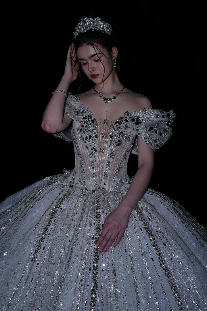 A-Line Dress with Embellished Off-The-Shoulder Neckline