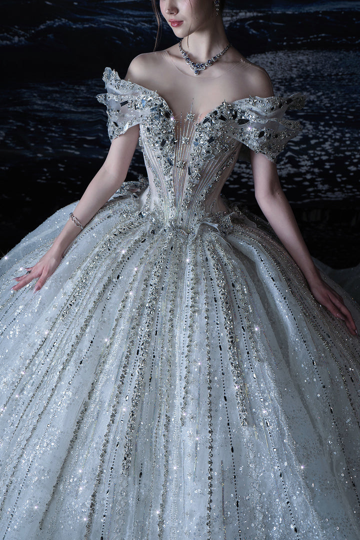 A-Line Dress with Embellished Off-The-Shoulder Neckline