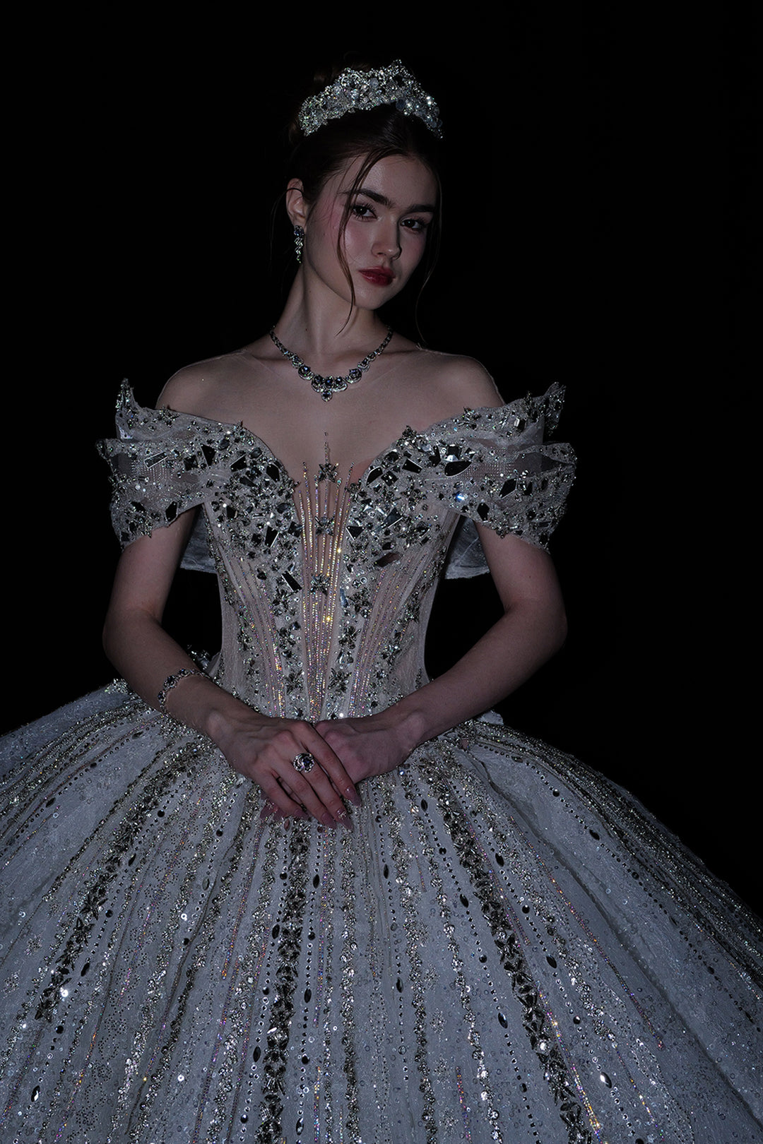 A-Line Dress with Embellished Off-The-Shoulder Neckline