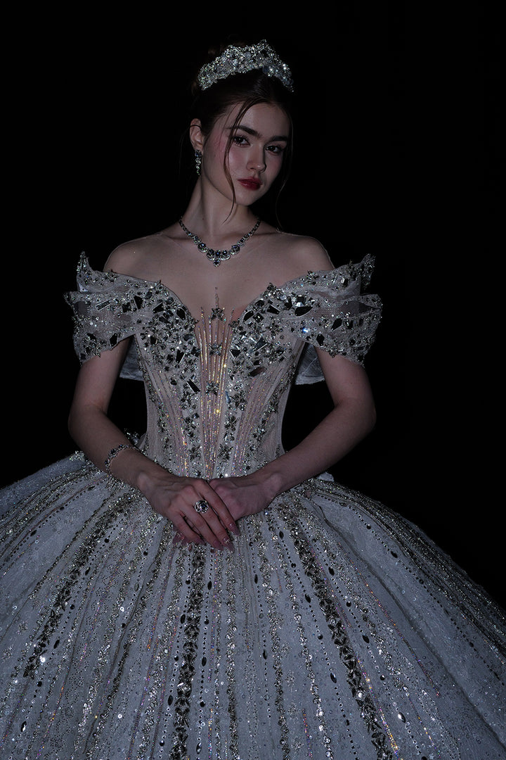 A-Line Dress with Embellished Off-The-Shoulder Neckline