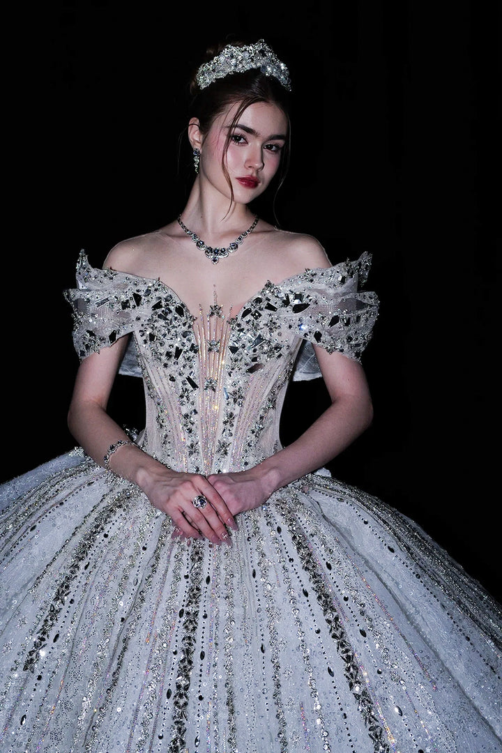 A-Line Dress with Embellished Off-The-Shoulder Neckline