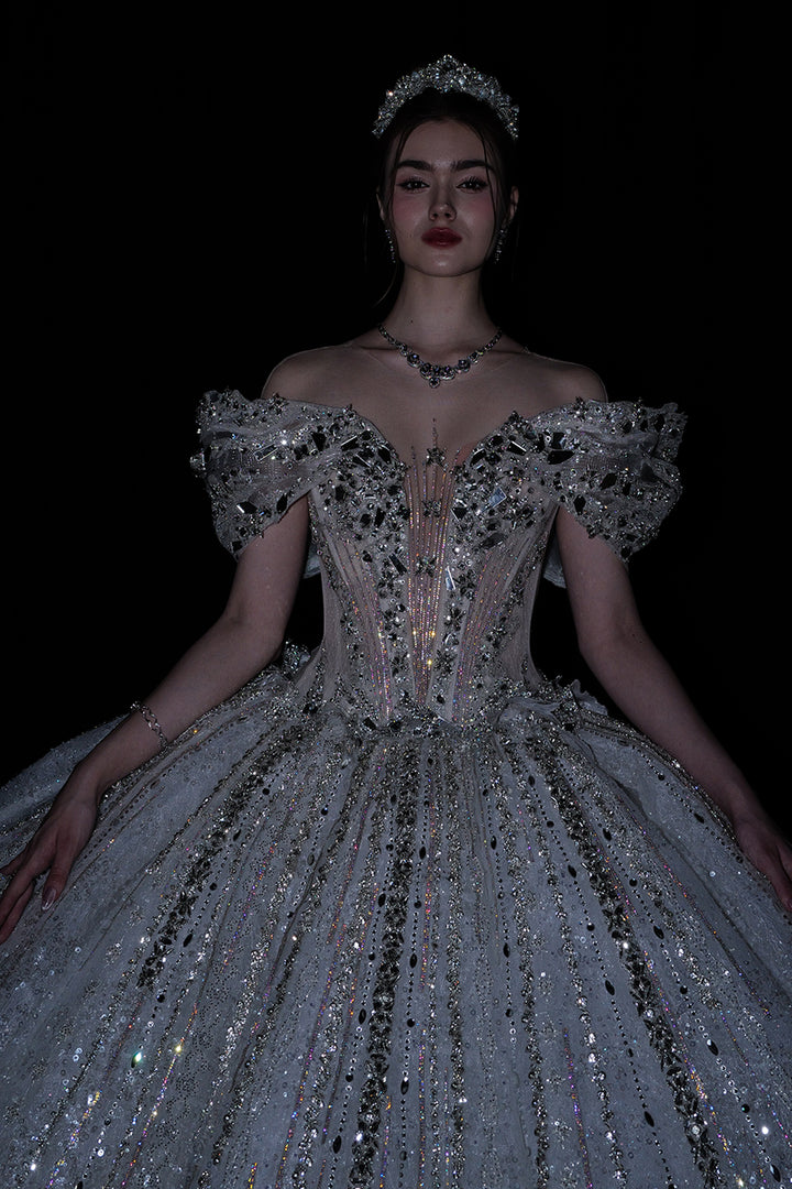 A-Line Dress with Embellished Off-The-Shoulder Neckline