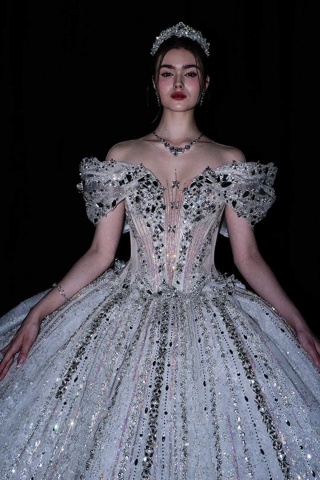 A-Line Dress with Embellished Off-The-Shoulder Neckline