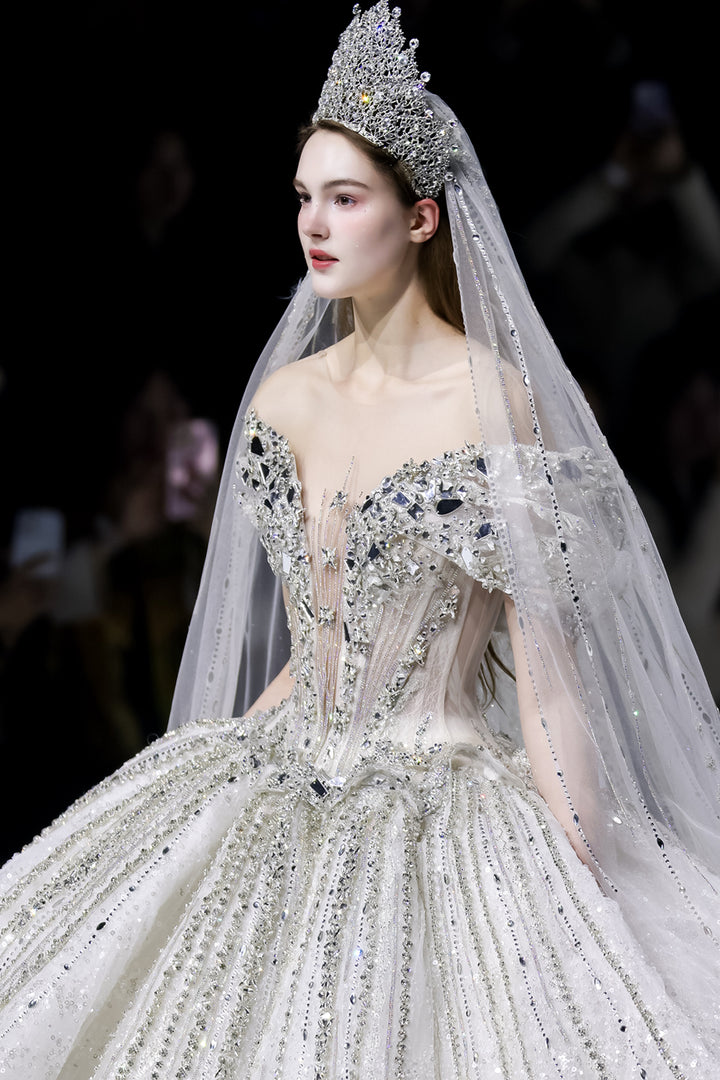 A-Line Dress with Embellished Off-The-Shoulder Neckline